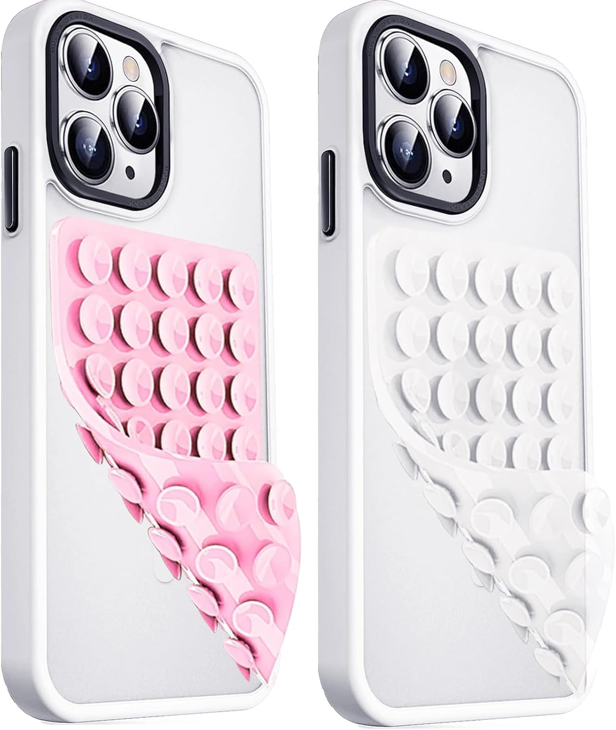 2 Pack Double Sided Silicone Suction Cup Phone Case Mount, Hands-Free Strong Grip Silicon Phone Holder for Selfies and Videos, Non Slip Phone Accessories (LightPink&Translucent)